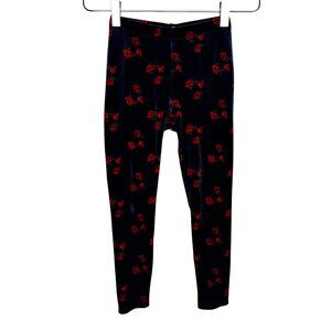 Janie and Jack Girls Sz 5T Rose Print‎ Velvet Leggings Navy & Red Floral